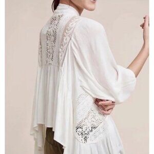 🆕 ANTHRO ELEVENSES Kimono Cardigan Women’s Medium Large Boho Kenepa Lace White